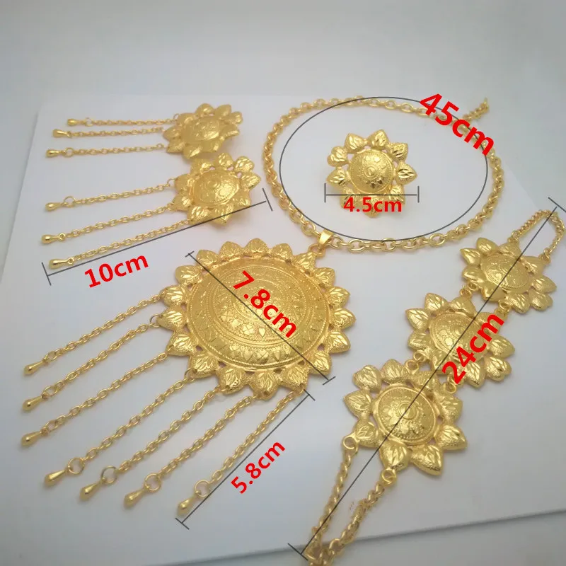 Kingdom Ma Индия ожерелье серьги кольцо браслет наборы для женщин подарок Африканские свадебные подарки Ювелирные наборы золотой цвет большой набор