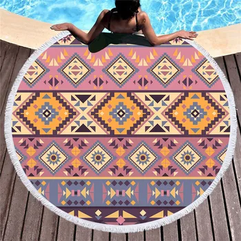 

Summer Round Beach Towels Geometric Mandala Circle Bath Shower Towel with Drawstring Storage Bag Yoga Mat Blanket Toalla Playa