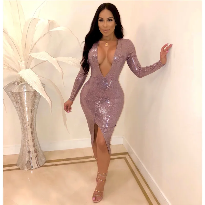 Женское вечернее платье с блестками розовое и черное облегающее длинным рукавом