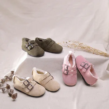 

Plush Casual Shoes for Girls Hook Loop Princess Shoes Warm Winter Leather Shoes Toddler Kids Cotton Dress Shoes Meisjes Schoenen