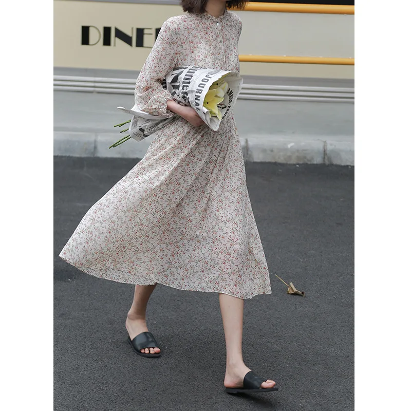 

Print Shirt Dress 2020 Spring Prairie Chic A-Line Mid-Calf O-Neck Women's Dress for Everyday Vestisdo Longo white black