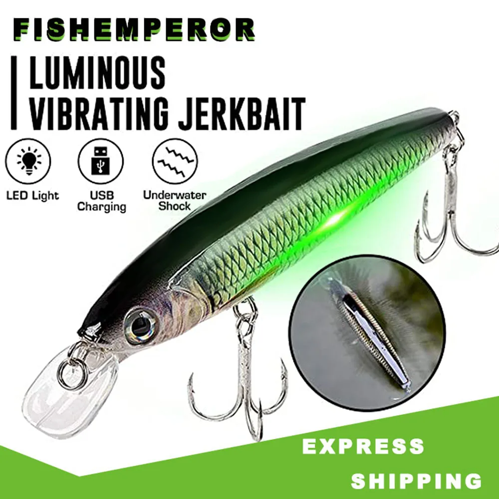 

LED Mini Minnow Jerk Bait Twiching Electric Fishing Lures For Pike Wobblers Bass Swimbait Jerkbait Light Hard Recharge Trolling