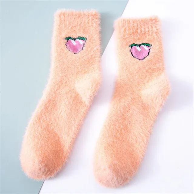 1 pairs women thermal fluffy socks autumn-winter new year socks girls and woman's new fashion warm avocado cherry eggplant socks Pink
