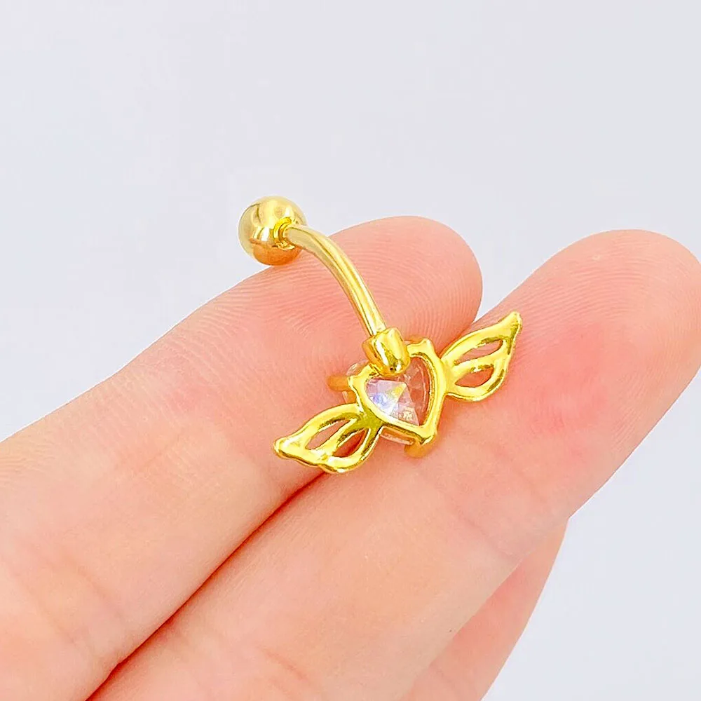 Sexy steel belly button rings, crystal navel, heart-shaped wings, piercing navel earring, belly body piercing jewelry, woman, 1PC