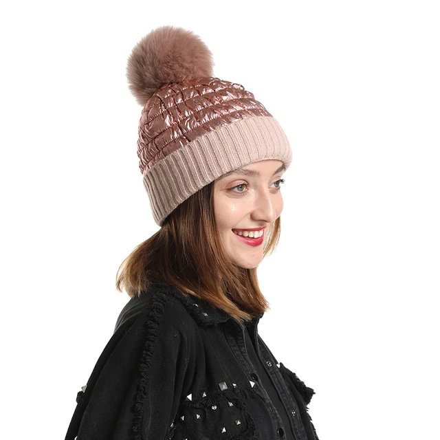 Fox Fur Pompom Beanie Mother Baby Winter Hats For Women Warm Knitted  Beanies Cap Real Fur Pompon Hat Bonnet - AliExpress