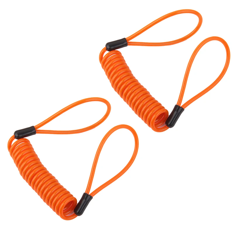 

2x Safety Lanyard Spring Coil Wire Rope Disc Brake Lock Reminder Cable Stretch to 1.2m Orange