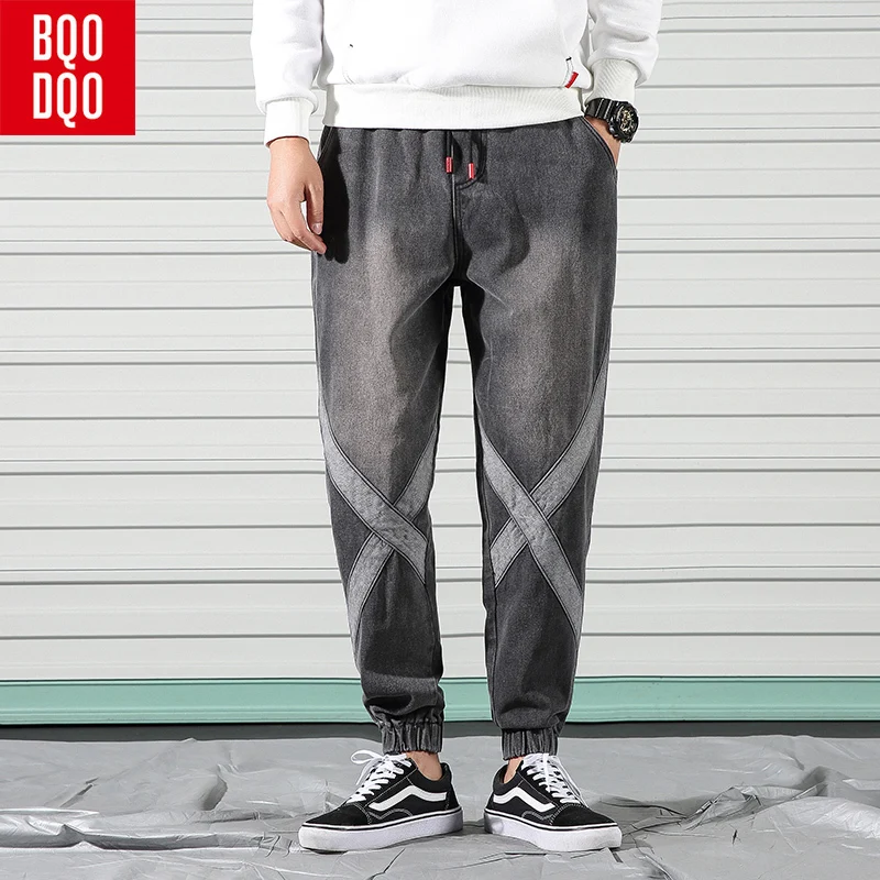 

BQODQO Zipper PLUS SIZE Men's Clothing Vintage Black Patchwork Denim Streetwear Jeans Pant Men Autumn Korean Fashion Harem Pants