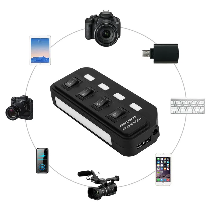Basix USB 3,0 концентратор Мульти USB 3,0 концентратор 4 порта высокоскоростной USB3.0 сплиттер независимый переключатель LedLight для ПК ноутбук USB сплиттер