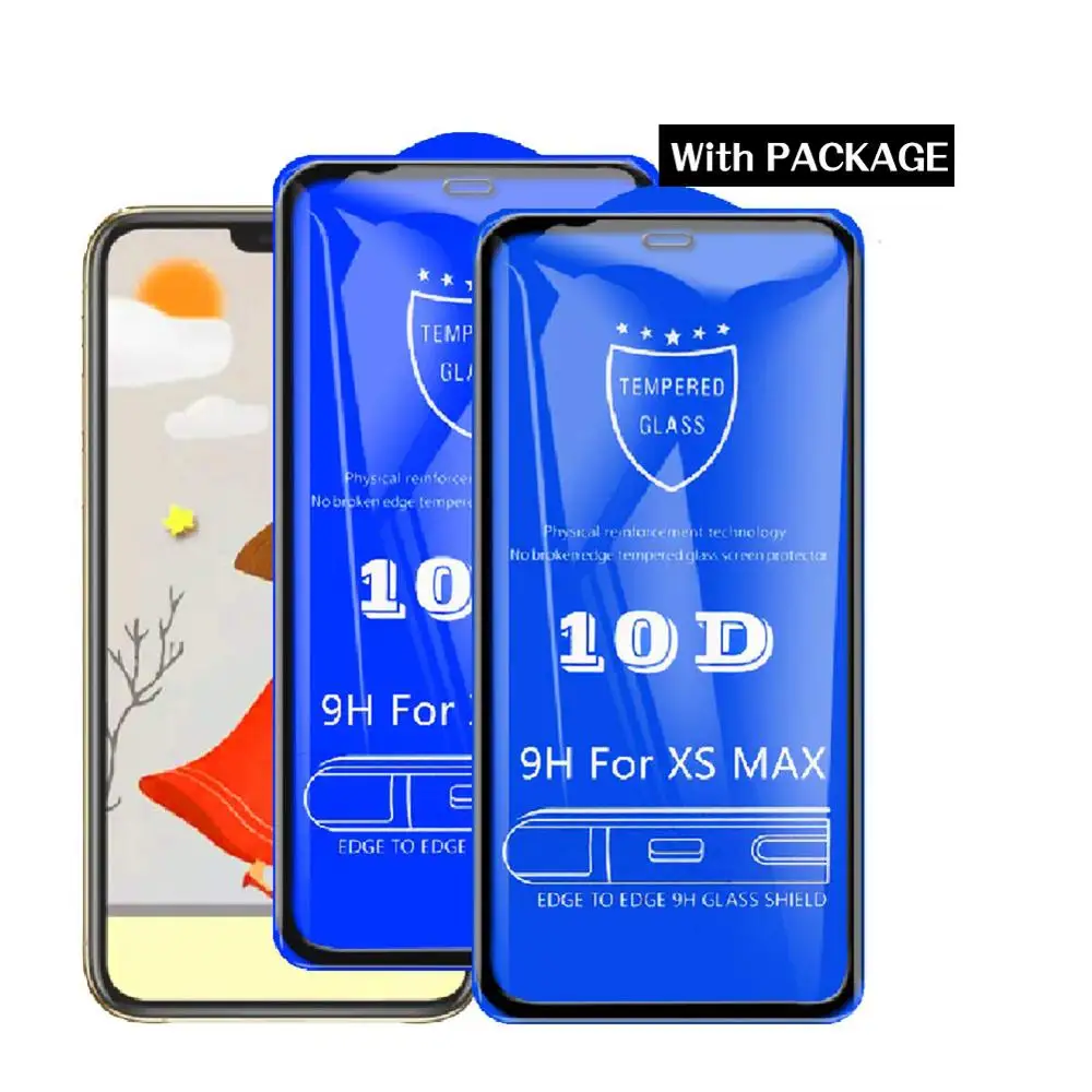 10pcs/lot Tempered Glass For iPhone XS Max XR X 8 7 6S plus 11 PRO MAX Screen Protector Film Glass Full Cover 10d Retail package