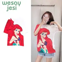 Женская летняя футболка с принтом русалки, винтажная уличная одежда с коротким рукавом и круглым вырезом, Женская Футболка harajuku, свободная одежда размера плюс