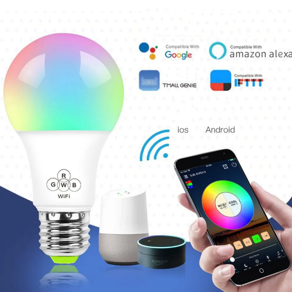 Затемнения E27 RGB светодиодный wifi-патрон, умный свет лампы для Amazon Alexa Google Home VJ-Drop