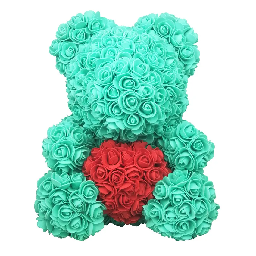 32 см пена Роза медведь плесень DIY искусственный цветок розы медведь розы с сердцем для влюбленных подарки - Цвет: 32cm green bear