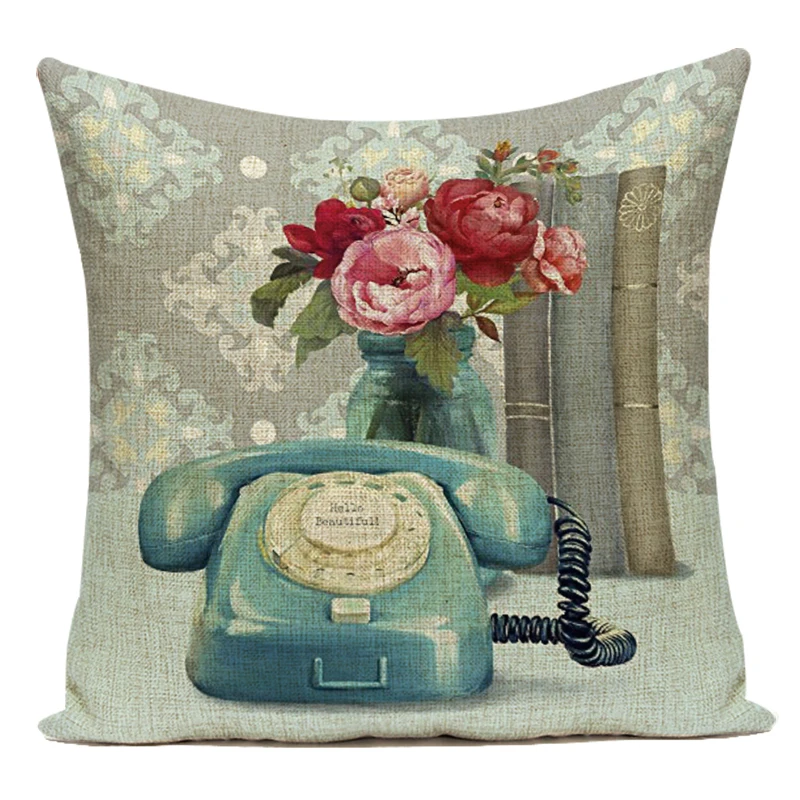Винтаж стиль машина Подушка Чехол в форме цветка с рисунком вазы для дивана