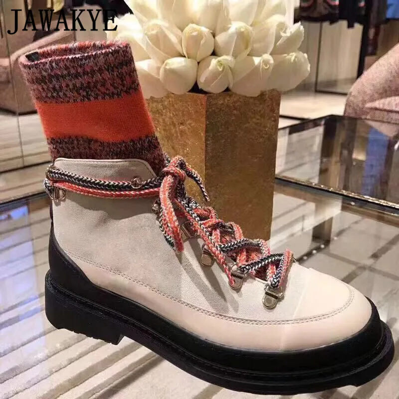 Г., лидер продаж, зимние ботинки martin шерстяные вязаные кожаные мотоботы в стиле пэчворк дизайнерская обувь женские ботинки на платформе - Цвет: Оранжевый