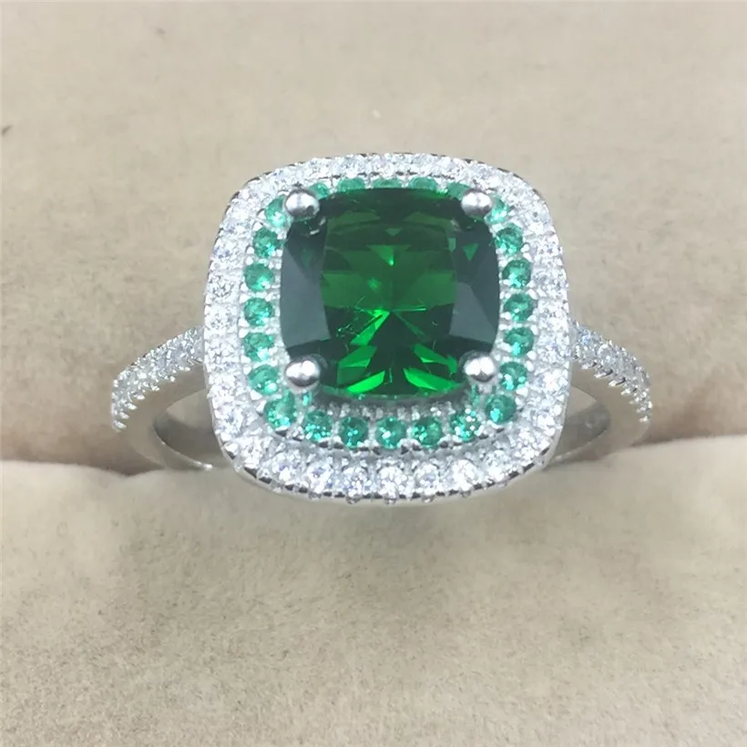 

Real Solid 100% 925 Sterling Silver Wedding Rings for Women Luxury 4ct square green gemstone Engagement Ring finger Jewelry gift