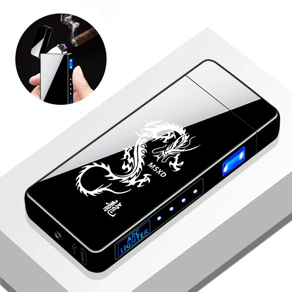 Windproof Dual Arc Lighter USB Electric Flameless Plasma Lighters For Cigarettes With LED Power Display Gifts Gadgets |