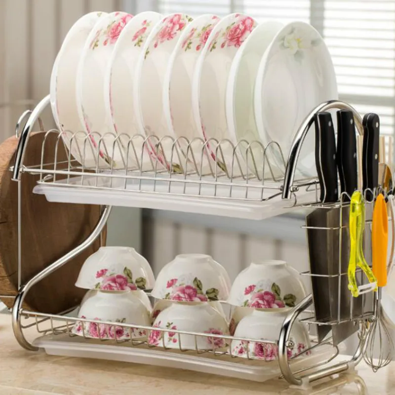 Подставка для посуды, дуршлаг, домашний поднос, управление водой, кухня для хранения столовой посуды, артефакт, Полка для шкафа LB9301 - Цвет: White 2 layers
