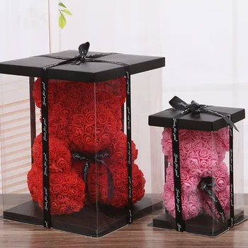 

40cm Teddy Bear of Rose Artificial Flowers PE Rose for Women Valentines Wedding Christmas Gift Box home decoration accessories