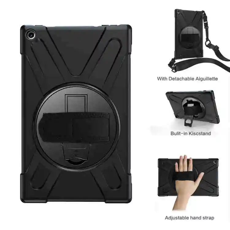 Black 360 Вращающийся силиконовый чехол для Amazon Fire HD 10 чехол Funda Coque Shell держатель противоударный с плечевым ремнем - Цвет: Black