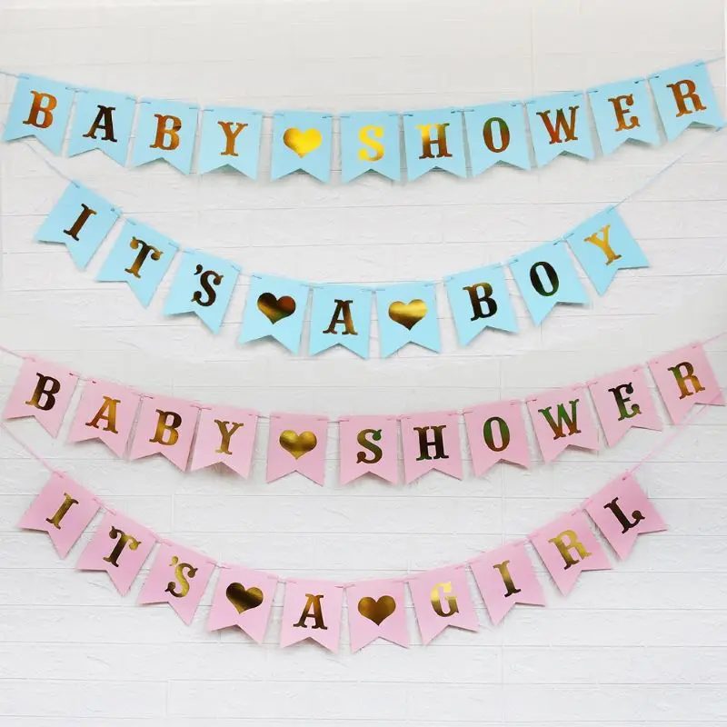 

Pink Blue Paper Banner Decorations Baby Shower Its a Girl Boy Babyshower Gender Reveal Oh Baby Its a Boy Girl Kraft Paper