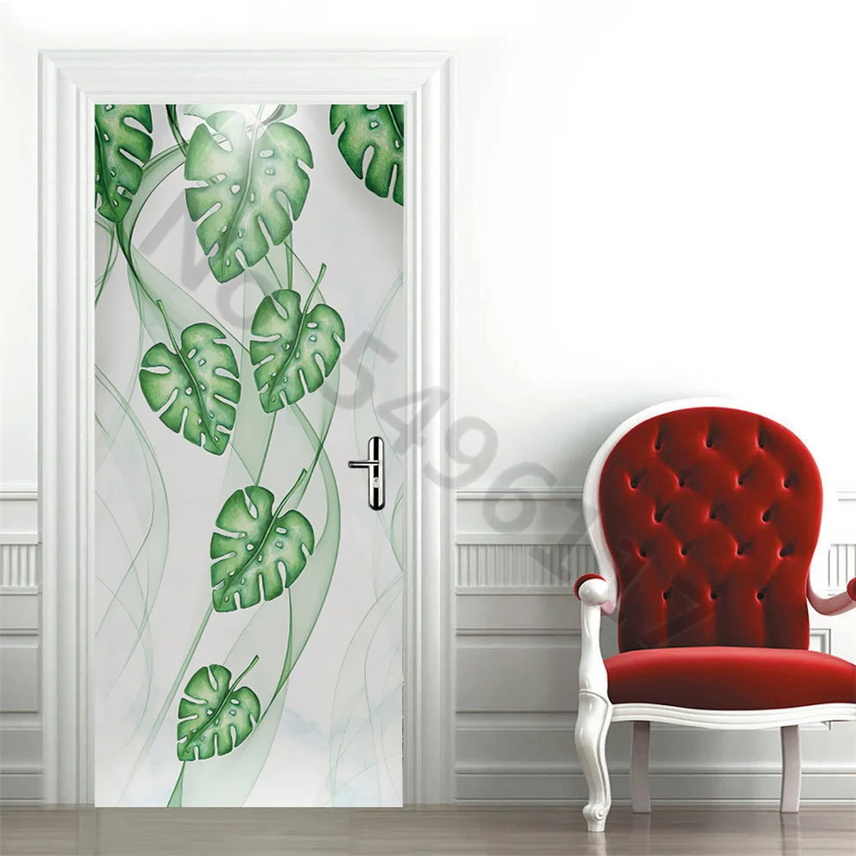 3D Green Palm Leaf Door Sticker, Papel