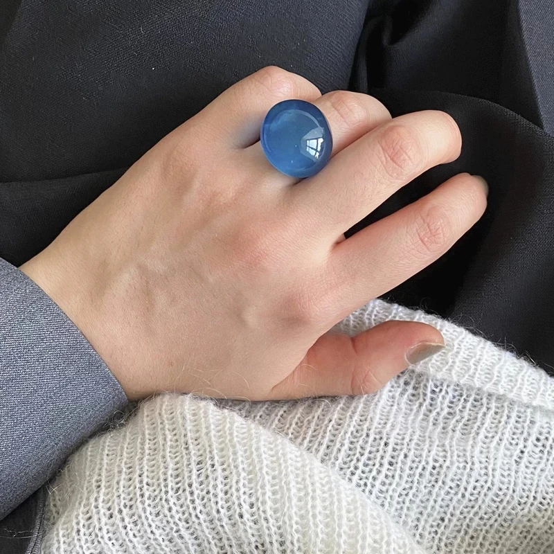Trendy INS Korean Concise Irregular Oval Acrylic Resin Ring For Women Girls Party Jewelry Gift