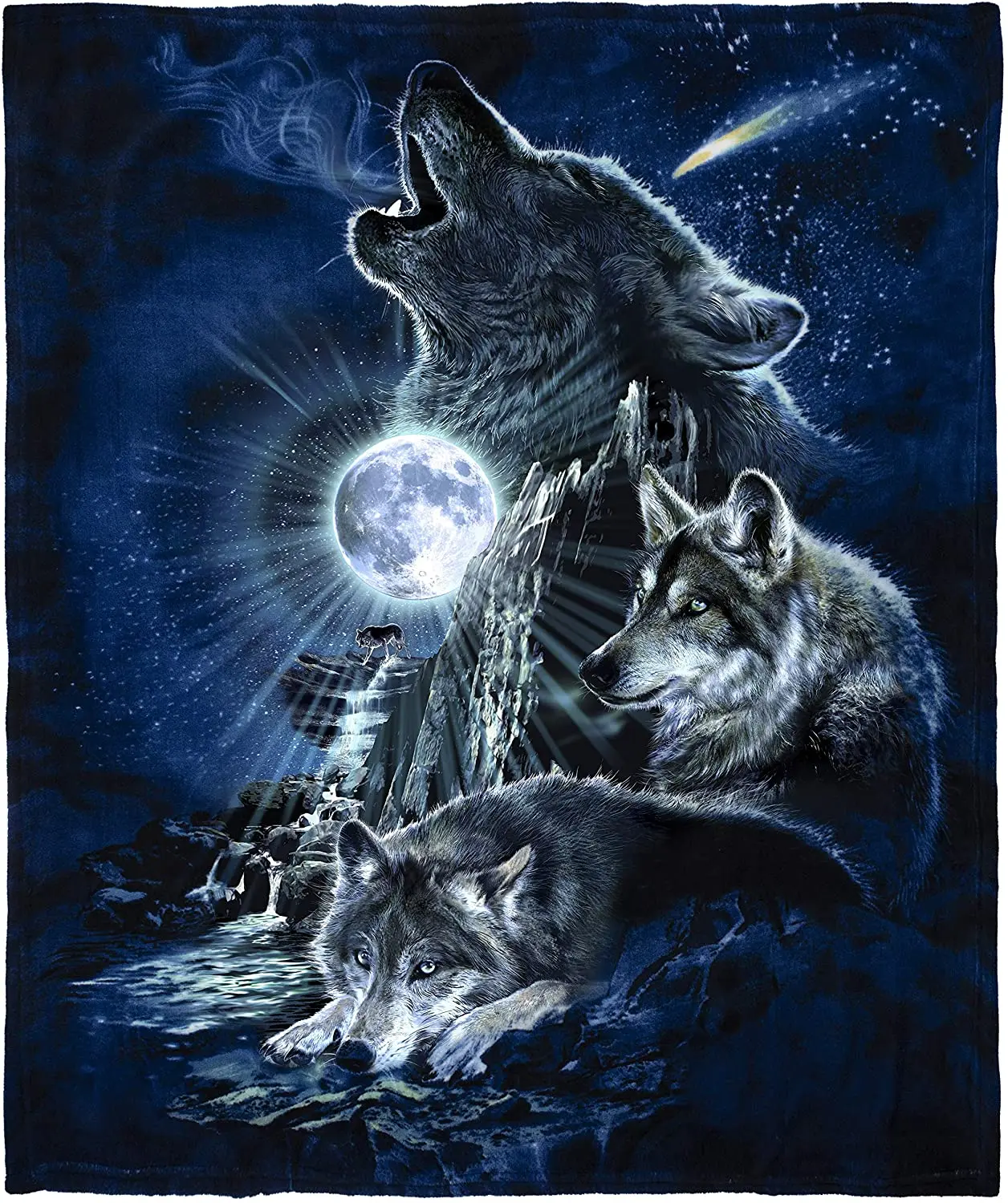 New Howling Wolf Red Sky in Mountains Polar Fleece Throw Gift Blanket Moon SOFT 