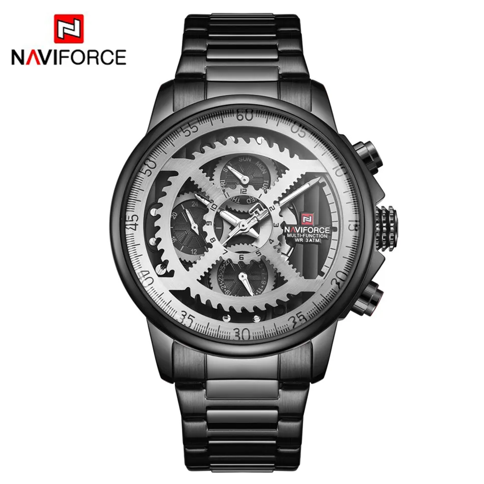 NAVIFORCE Брендовые мужские спортивные часы, класс водонепроницаемости, часы из нержавеющей стали, кварцевые часы, 24 часа системы, модные мужские часы, деловые; на каждый день - Цвет: White-black