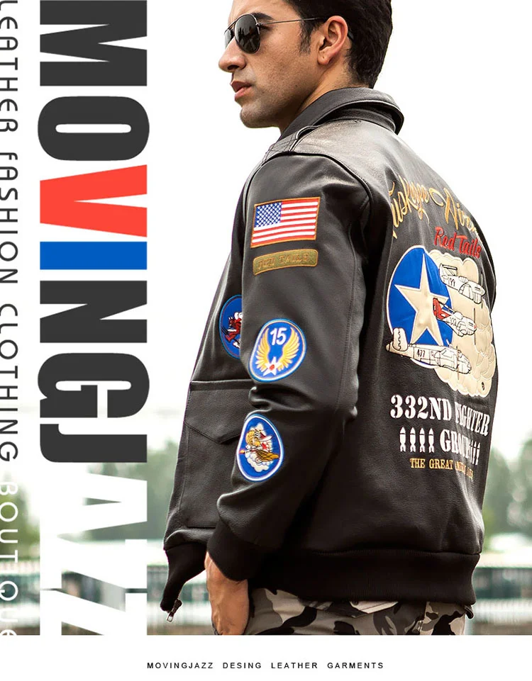 big & tall genuine leather coats & jackets Amerian embroidery A2 flight jacket men's pattern patches aviator genuine leather jacket military pilot cow leather coat for men western sheepskin coat