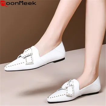 

MoonMeek 2020 Summer hot sale women flats genuine leather comfortable single shoes flat heel pointed toe shallow ladies shoes