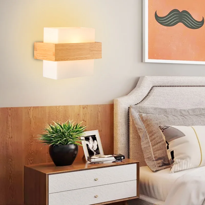 

New Style Northern European-Style Wooden Product Bedside Wall Lamp Bedroom Simple LED Hotel Wall Lamp Living Room Corridor Stair