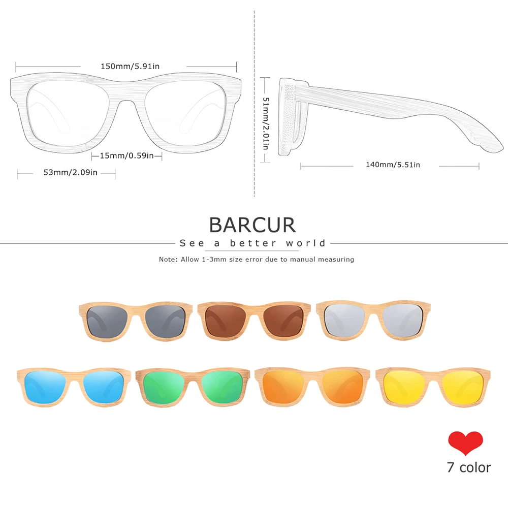 Buy BARCUR Bamboo Sunglasses Men Retro Vintage Wood Sun Glasses Women Polarized Mirror Coating Lenses Eyewear
