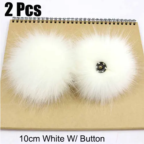 White With Button Помпоны 2 шт. искусственный Лисий мяч из пушистой искусственной шерсти для одежды шапки обувь шляпы дома DIY ремесла аксессуары 8 см/10 см набор W/Butoon или резина - Цвет: White With Button