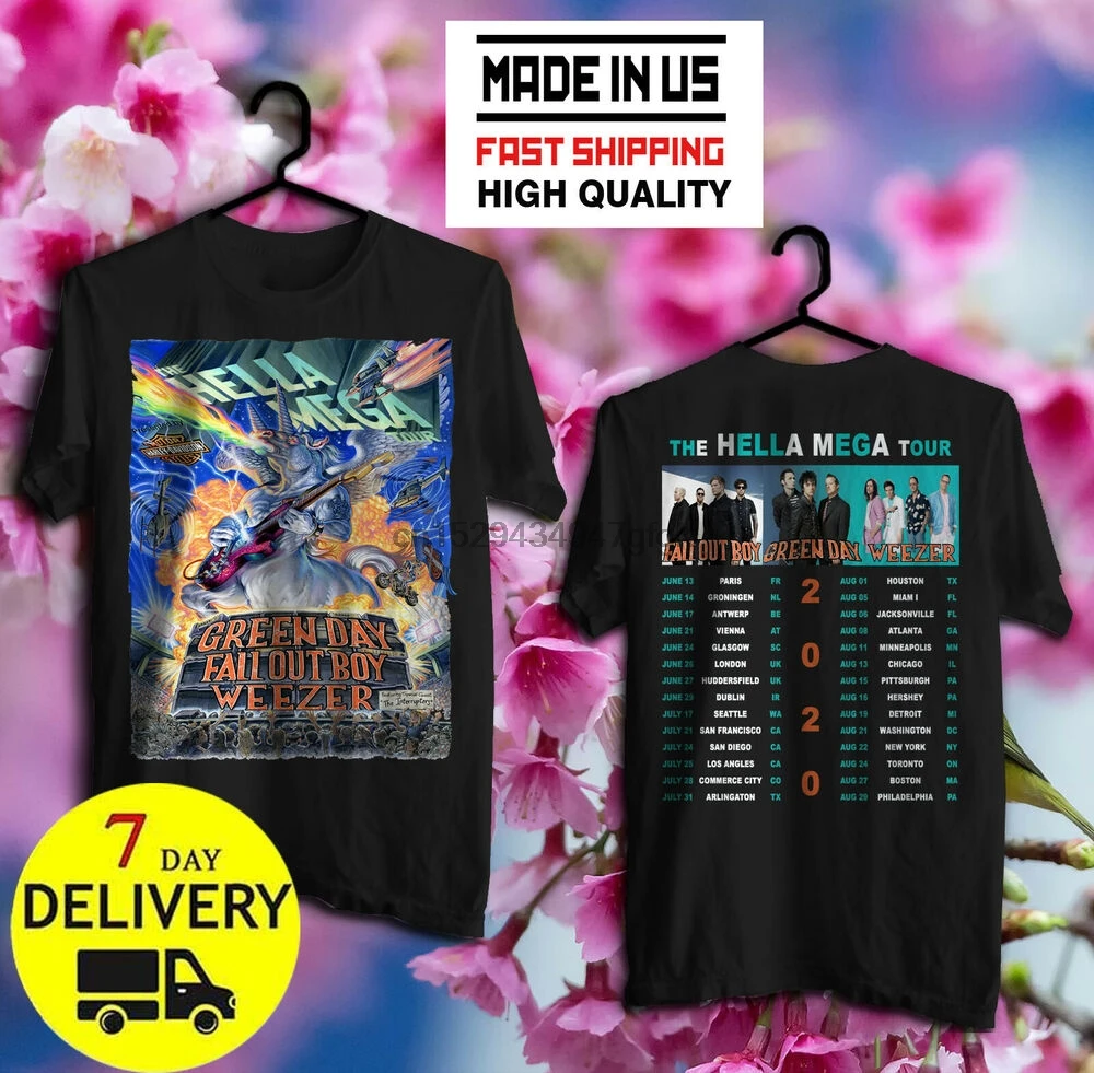 new The Hella Mega Tour 2020 Green Day Weezer Fall Out Boy T Shirt Size S-5XL | Мужская одежда