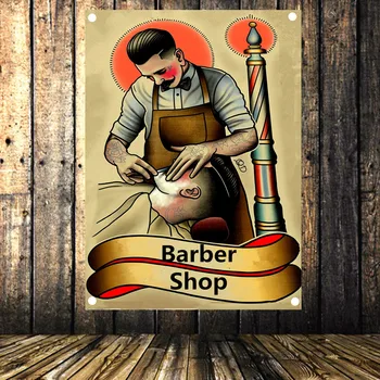 

Shaving Barber Hair Salon Tattoo Poster Four-hole Banner Flag Tapestry Wall Hanging Canvas Print Art Barber Shop Decoration