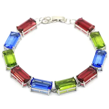

20x10mm Multi Color Violet Tanzanite Rhodolite Garnet Peridot For Woman's Silver Bracelet 8-9inch