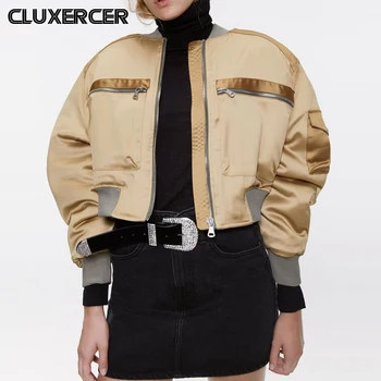 

Autumn Winter Short Baseball Jacekt Coats Women Zipper Splice Casual Lady Loose Bomber Coat Female Outwear Tops