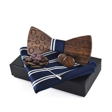 

Men's Shirt Wooden Bow Tie Set for Mens Wood Bowtie Handkerchief Cufflinks Brooch Sets Pocket Towel Scarf with Box
