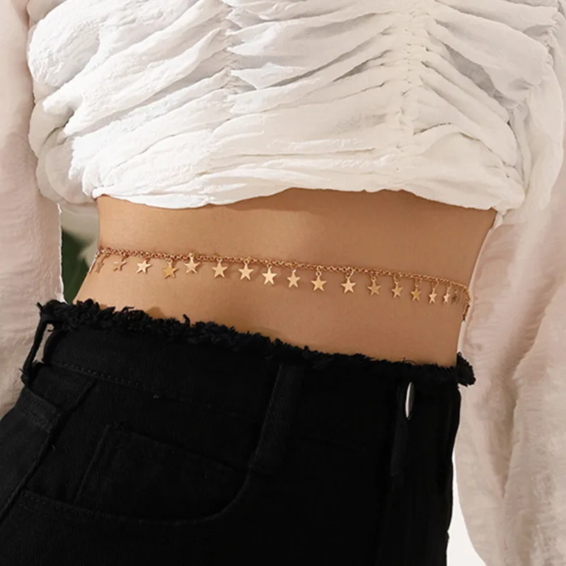 

Fashion Sexy Gold Star Pendant Tassel Bikini Waist Chain Belt for Women Beach Body Jewelry Accessories