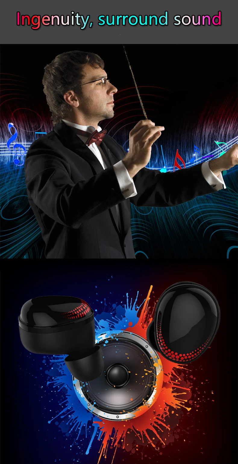 TWS Bluetooth V5.0 беспроводные наушники светодиодный дисплей 8D стерео спортивные наушники сенсорная Водонепроницаемая гарнитура с зарядным устройством для телефона