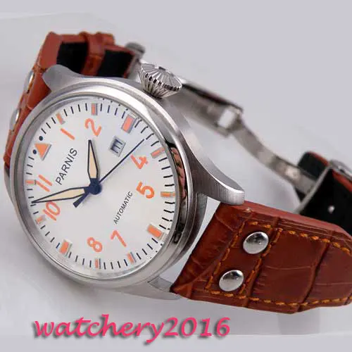 

47mm parnis white dial Deployment date automatic mens wrist watch