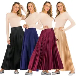 Сплошной цвет плюс размер длинная Плиссированная юбка 2019 Высокая талия Макси юбка осень Jupe Plissee Femme юбки для женщин одежда