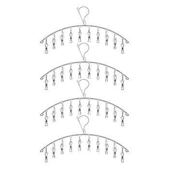 

Clothes Hanger with 10 Clips, Stainless Steel, Windproof, for Drying Socks,Clothes, Pants, and Gloves, Set of 4