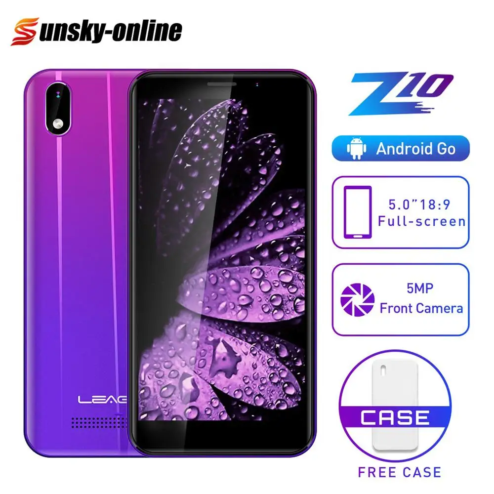 Полноэкранный смартфон LEAGOO Z10, 5,0 дюйма, 1 Гб+ 8 Гб, четырехъядерный процессор MT6580M, две sim-карты, 3G, сетевая камера 5 Мп, мобильный телефон