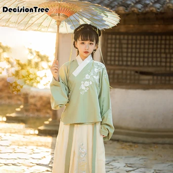 

2020 chinese traditional hanfu woman embroidery stage performance costumes year tang suit chinese folk dance costume for female