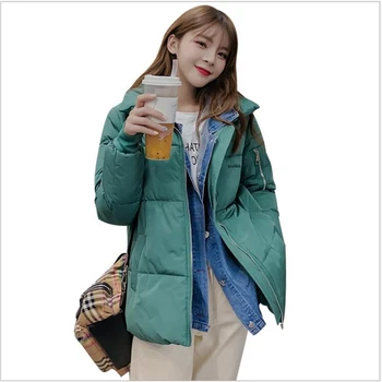 

2019 Winter Women Parka Fashion Women Jacket Winter Coat Female Denim stitching cotton Jacket Warm Casual Plus Size Coats R327