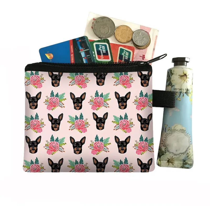 Unique Design Cat Dog With Flower Painting Coin Pouch For Women Coin Purses Girls Lipstick Card Bag Mini Wallets For Gift coin purse women wallet card wallet coin wallet change bag card holders