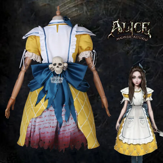 Игра Alice: Madness Returns, маскарадные костюмы, прекрасный желтый наряд горничной на Хэллоуин/вечерние Одежда для ролевых игр, изготовление на заказ любого размера