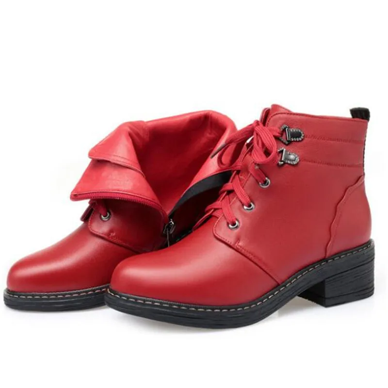Cross Strap Side Zipper Full Cowhide Autumn Boots Women Leather Shoes Riding Boots Thick Heel