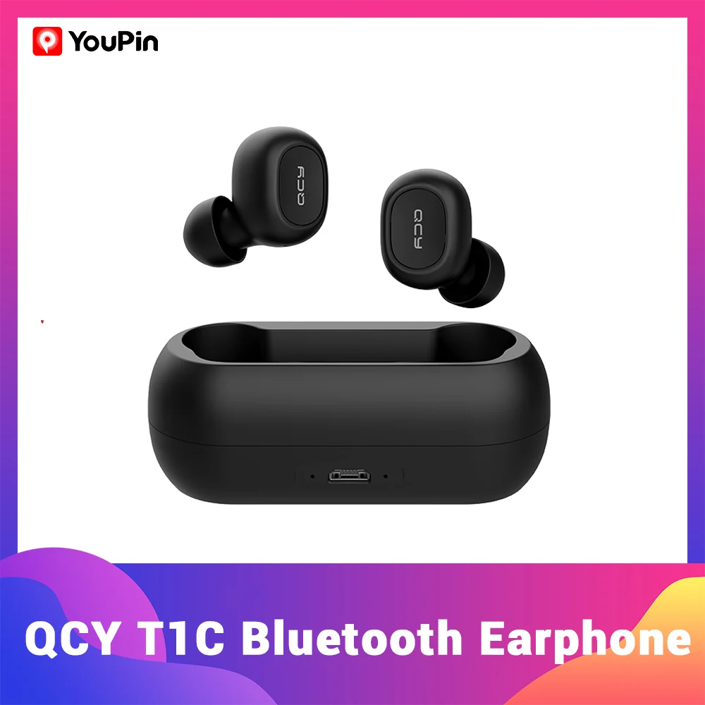 YouPin QCY auriculares inalámbricos QS1 T1C TWS, cascos con Bluetooth V5.0, estéreo 3D, deportivos, con micrófono Dual y caja de carga, novedad|Auriculares y audífonos| - AliExpress